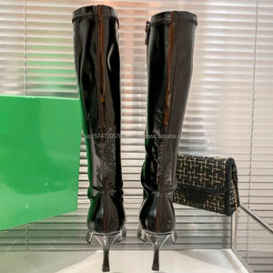 Nouvelles Bottes d'Hiver 2025 pour Femme, Style Tendance, Noires, à Talon Carré Fin, Fermeture Éclair, en Cuir Microfibre, Bout Pointu, Hauteur Genou - Product Image 4