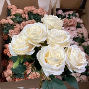 LO-1281 Fornitura all'Ingrosso di Rose Finte Marroni Retrò, Bouquet di 9 Rose in Seta <span class=keywords><strong>per</strong></span> Matrimoni, Vasi e Decorazioni d'Interni - Product Image 4