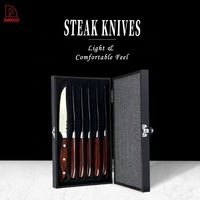Couteaux à steak personnalisés, manche en bois Pakka rouge, ensemble de couteaux à steak, couverts de table avec boîte cadeau en bois exquis