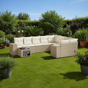 Conjunto de Sofás de Jardín Beige para Exteriores con Almacenamiento, Resistentes a los Rayos UV, de Ratán PE, con Cojines de Espuma de Alta Densidad, Diseño Contemporáneo - Product Image 2