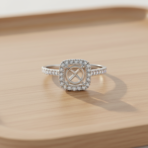 Anillo de Compromiso de Alta Calidad, Estilo Clásico, Oro Blanco de 18K, Diamante Natural Real, Halo Solitario, Semi-Montura, para Mujer - Product Image 4