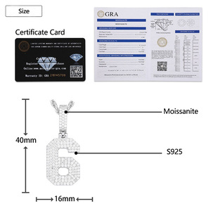 Themed Number Pendant 925 Sterling Silver Moissanite Inlay Everyday Wear Hip Hop Style - Product Image 4