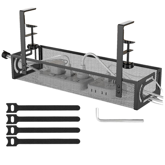 Under Desk Cable Management Cable Tray Black Wire Management Organizers Cord Organization Power Strip Holders for Office Home