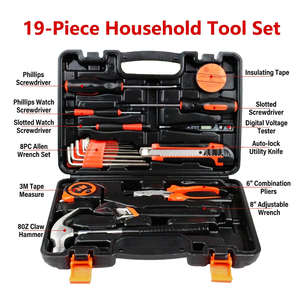 Juego de herramientas manuales para el hogar de 19 piezas con llave ajustable, herramientas de acero en estuche rígido para mantenimiento - Product Image 3