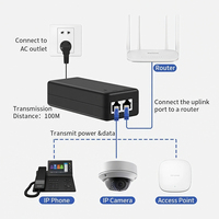 Inyector POE Pasivo de 24V 48V 56V, Fuente de Alimentación por Ethernet, Adaptador de Corriente CA/CC de 30W para Cámaras CCTV / Seguridad / IP POE