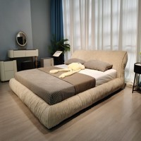 Lit King Size en Tissu Orange avec Cadre en Bois Massif pour Chambre à Coucher, Appartement, Hôtel, Projet