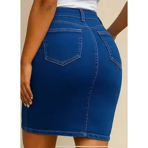 Falda Vaquera Azul para Mujer, Estilo Lápiz, Elástica, Casual, Transpirable, para Primavera - Product Image 6