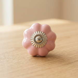 Pink Ceramic Flower Shape Cabinet Knob Traditional Design for Kitchen Drawer <b>Door</b> Handle - Product Image 4