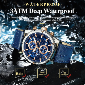 Nouvelle montre pour homme POEDAGAR 860, étanche, chronographe lumineux, montres originales pour hommes, montre-bracelet à quartz en cuir pour hommes - Product Image 4