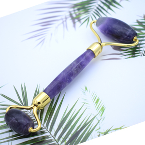 Bola de rodillo de jade para masaje facial, bola de cristal vibratoria auténtica de amatista plateada, piedras rodantes, herramientas para masajeador, ametista - Product Image 1