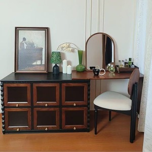 French Vintage Style Dressing Table With Storage Cabinet Chocolate Wood Solid Wood Bedroom <b>Vanity</b> <b>Makeup</b> Desk - Product Image 4