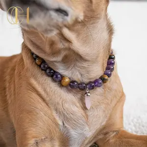 Kabbalah New Arrival Natural Crystal Beads Spiritual Leather Adjustable Pet Dog Collar