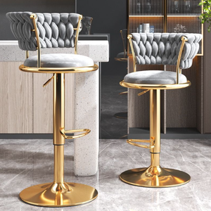 Modern Velvet <b>Height</b>-<b>Adjustable</b> Bar <b>Stool</b> for Home Office and Hotel Use Durable Metal Legs Cash Register Counter <b>Height</b> - Product Image 1