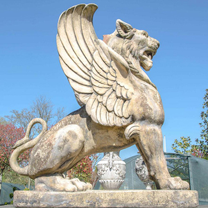 Gran tamaño mármol blanco león con alas estatua - Product Image 4
