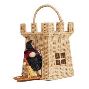Rattan Castle <b>Basket</b> With Handle Children's Toy Storage Off White Rectangle Shape Photography Props - Product Image 1