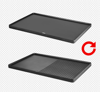 Plaque de cuisson électrique en aluminium moulé sous pression avec revêtement PTFE, gril plat réversible sans fumée pour burgers, œufs, crêpes, avec plateau amovible en acier inoxydable pour hôtels