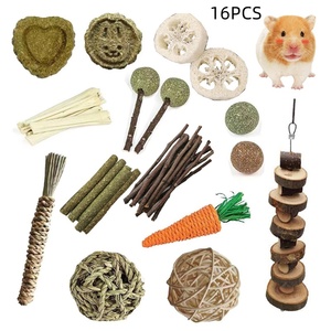 Ensemble de jouets pour petits animaux, branches de pomme, boule d'herbe, cochon guiné, jouets à mâcher pour hamster, chinchillas naturels, lapin, accessoires de cage - Product Image 5