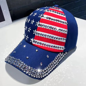 Wholesale Trendy Sporty <b>Duck</b> Cap Red Blue Striped Rhinestone Studded Casual Fashion Outdoor Sunshade Sunscreen Wide Brim Jersey - Product Image 1