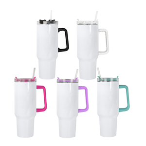 Expédition immédiate, vente flash : Gobelet de voyage isotherme en acier inoxydable blanc de 40 oz, écologique, pour sublimation, avec poignée, maintien thermique 24h - Product Image 1