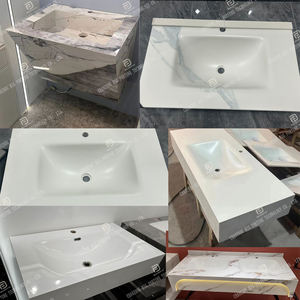 Salle de bain <span class=keywords><strong>Dalle</strong></span> de roche Flexion à chaud Lavabo intégré Meuble sous vasque en marbre Pierre frittée Lavabo Salle de bain avec miroir - Product Image 6