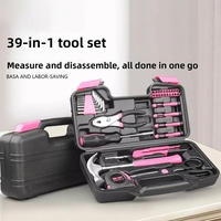 Ensemble d'outils manuels pour le travail du bois, boîte à outils électrique de rangement, combinaison domestique en acier au chrome-vanadium rose