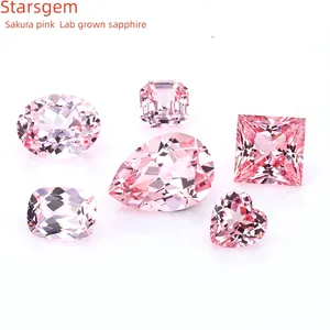 Starsgem bella migliore qualità all'ingrosso sciolto a forma di cuore sakura rosa laboratorio creato zaffiro per anello personalizzato