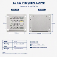 Teclado Numérico Industrial KB-502 4x4 Matrix IP65 Resistente al Agua, para Terminales ATM, Kioscos, Máquinas Expendedoras, Uso en Exteriores, Metálico
