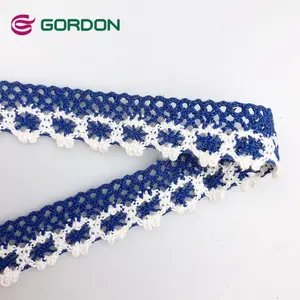 Gordon pita biru dan putih 100% katun renda Afrika keluaran baru renda katun voile swiss kualitas tinggi untuk tirai taplak meja