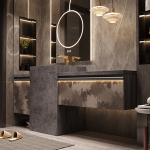 Mobile <span class=keywords><strong>Bagno</strong></span> Sospeso Classico Minimalista con Lavabo Singolo <span class=keywords><strong>e</strong></span> Specchio Smart Incluso per Bagni Moderni - Product Image 5