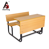 Ensemble de bancs d'école doubles pour étudiants avec panneau frontal en MDF, tiroir de rangement et structure en tube d'acier, certifié CE CQC IOS