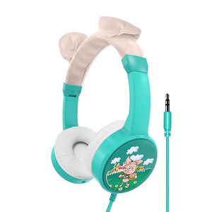Audífonos supraaurales con cable, sonido estéreo, control de botones, almohadillas blancas y orejas de conejo rosas para niños - Product Image 5
