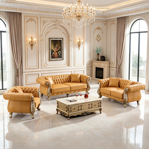 Set di Divani Premium per <span class=keywords><strong>Soggiorno</strong></span> in Stile Royal, Divano a 1, 2 e 3 Posti, Classico Francese, in <span class=keywords><strong>Legno</strong></span> Massello e Tessuto di Lusso - Product Image 2