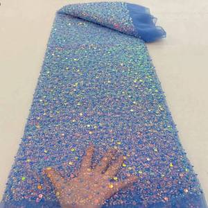 2021 Fashionable Handmade Beaded Embroidered Sequin <strong>Fabric</strong> <strong>Soft</strong> <strong>Lace</strong> <strong>Fabric</strong> Multi-color Optional - Product Image 3