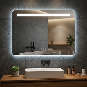 Miroir de salle de bain LED rectangulaire moderne avec cadre en aluminium, surface en verre éclairée, finition noire, 60+ pouces, indice de protection IP44 - Product Image 3