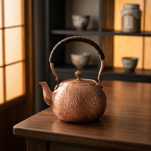 กาน้ำชาทองแดงแบบจีนโบราณพร้อมฝาและหูจับ ดีไซน์ลายตอกแบบโลหะ - Product Image 6