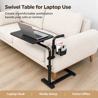 Table de lit d'appoint en fer 23,6 x 15,7 po, pivotante à 360°, ergonomique, avec poignée réglable individuellement, pour ordinateur portable, canapé, moderne