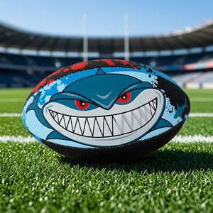Ballon de rugby de qualité supérieure, design requin, taille officielle 5, en PVC mousse, cousu à la machine, haute performance, forte adhérence - Product Image 1