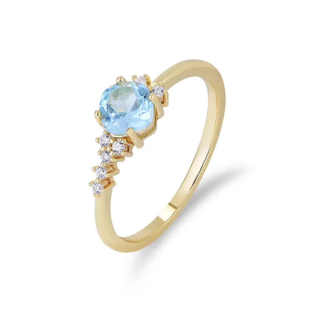 Fulsun 925 Sterling Silver Fashion Jewelry Sky Blue Topaz CZ Luxury Engagement Wedding Ring