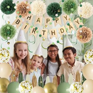 Decorazioni Originali per <span class=keywords><strong>Feste</strong></span> <span class=keywords><strong>di</strong></span> <span class=keywords><strong>Compleanno</strong></span>, Ghirlanda Circolare in Lattice con Nappe, Striscione 'Buon <span class=keywords><strong>Compleanno</strong></span>', Set <span class=keywords><strong>di</strong></span> Palloncini Verde Salvia - Product Image 1
