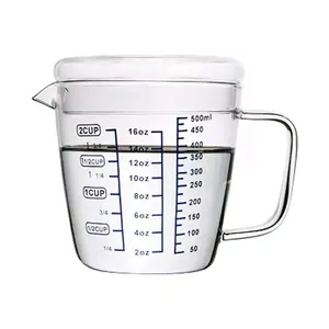 Industrial Wholesale 250ml 500ml Heat Resistant High Borosilicate glass milk coffee measuring cup with handle