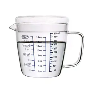 Industrial atacado 250ml 500ml resistente ao calor alta borosilicato vidro leite café medição copo com alça