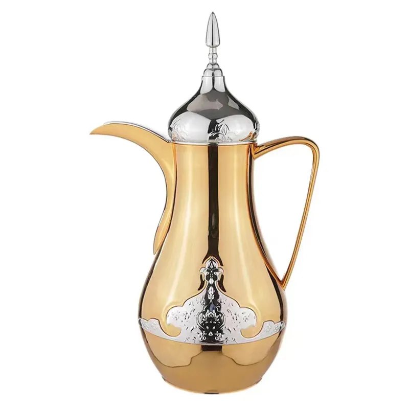 Klasik orta doğu tarzı paslanmaz çelik kahve makinesi cam iç kahve demliği türk kahve pot altın rengi Dallah P
