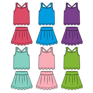 Casual Summer Set for Girls Newborn Infant Toddler Pastel Solid Pattern Scallop Tshirt &amp; <strong>Skirt</strong> with Scalloped Hem - Product Image 5