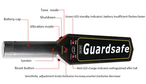 Detector de metais manual recarregável, alta sensibilidade