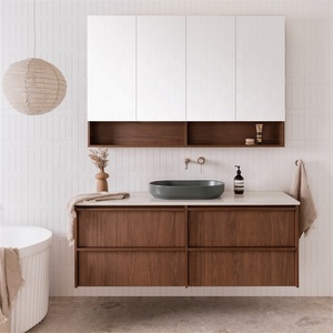 Tocador de baño <span class=keywords><strong>Modular</strong></span> personalizado de alta calidad, espejo inteligente, <span class=keywords><strong>escurridor</strong></span> de cobre, tocador flotante de madera, caja de MDF, cajones de Material - Product Image 5