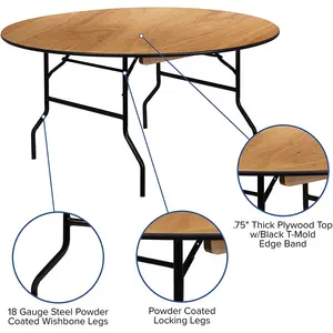 Tavolo in legno gambe in alluminio portatile Cocktail all'aperto 5 piedi 110cm tavoli pieghevoli rotondi per banchetti con ombrelloni