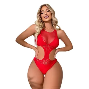 Atacado Nylon Vermelho Natal Teddy Senhoras Espartilho Top Mulheres Sexy Lingerie Feminina Bodysuit