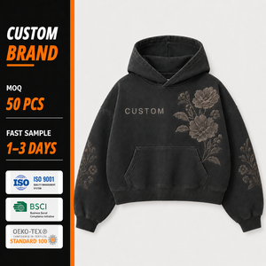 เสื้อฮู้ด OEM ลายดอกไม้สำหรับผู้ชาย เสื้อฮู้ดแบบเรียบ ปรับแต่งได้ตามต้องการ คุณภาพสูง แฟชั่นล้ำสมัย - Product Image 1