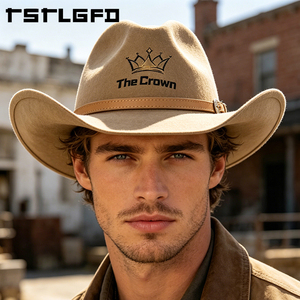 Sombrero de Vaquero de Fieltro de Lana Color Bronceado con Logotipo Personalizado, Venta al por Mayor, Sombrero Occidental con Hebilla y Banda, Estructurado, Fabricante - Product Image 2
