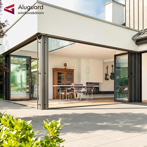 Lahore Pakistan Chống Trộm Có Thể Gập Lại Khu Dân Cư Phía Trước Cửa Hiện Đại Không Khung Nhôm Góc Bi Gấp Thủy Tinh Sân Cửa - Product Image 1